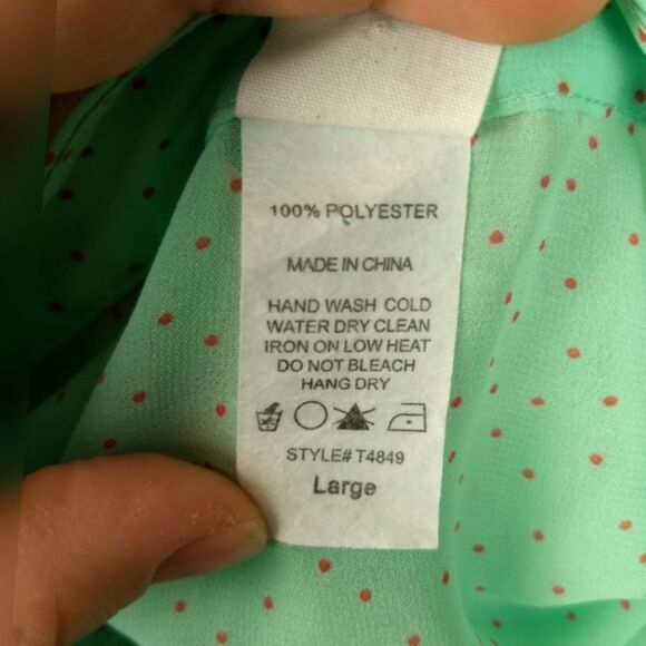 Francesca’s Collection Polka Dot Peplum Green Blouse Size Large - Picture 7 of 10